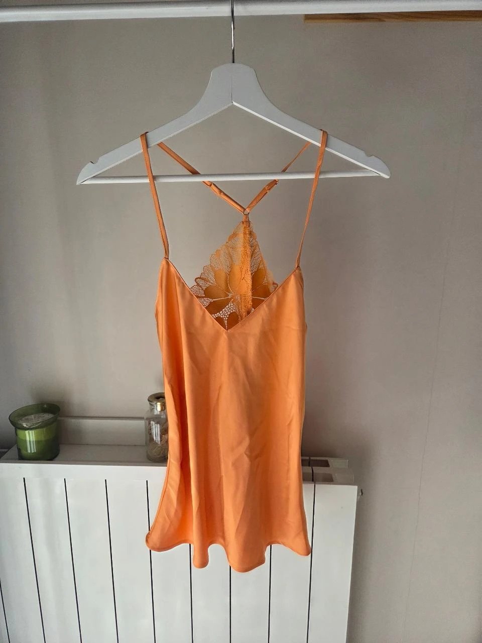 Top caraco de lencería ETAM naranja coral satinado • Encaje en la espalda Talla XS • Nuevo – photo 2